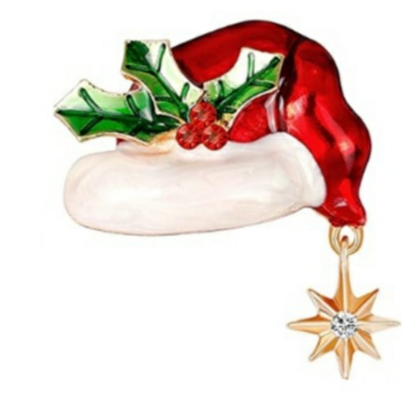 Christmas Holly Santa Hat Brooch Pin - Picture 1 of 2